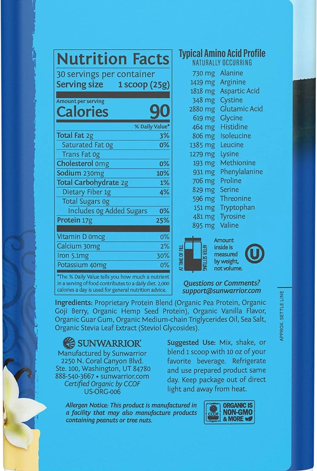 Organic Vegan Protein Powder with Greens, Warrior Blend, Vanilla, 30 Servings