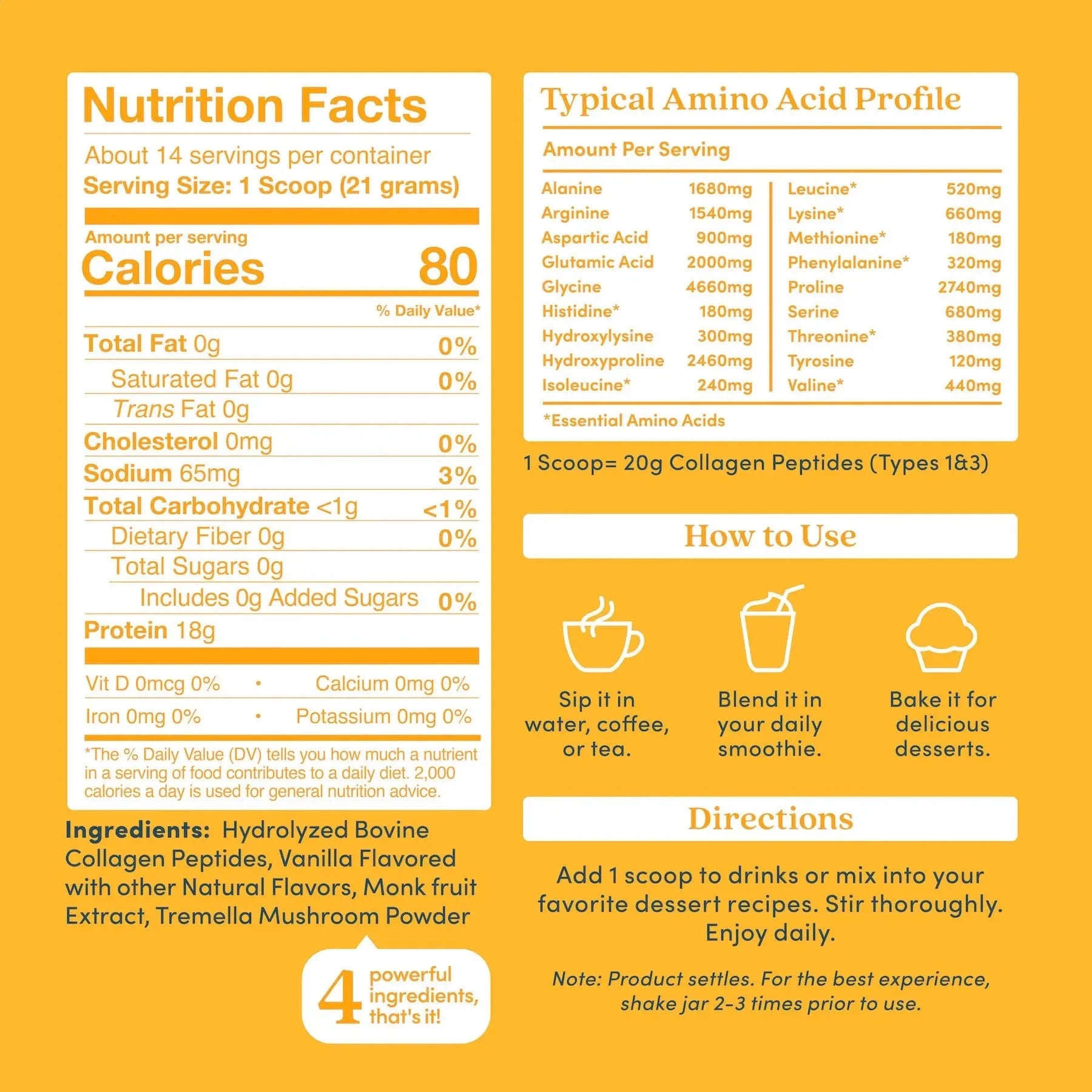 Vanilla Collagen Peptides Powder - 30 Servings