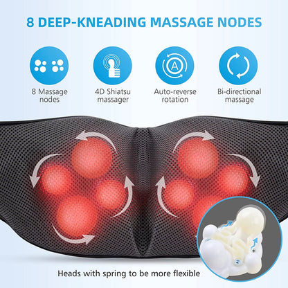 Shiatsu Shoulder Neck Massager with Heat, 4D Deep Kneading Back Massager Gifts for Men Women
