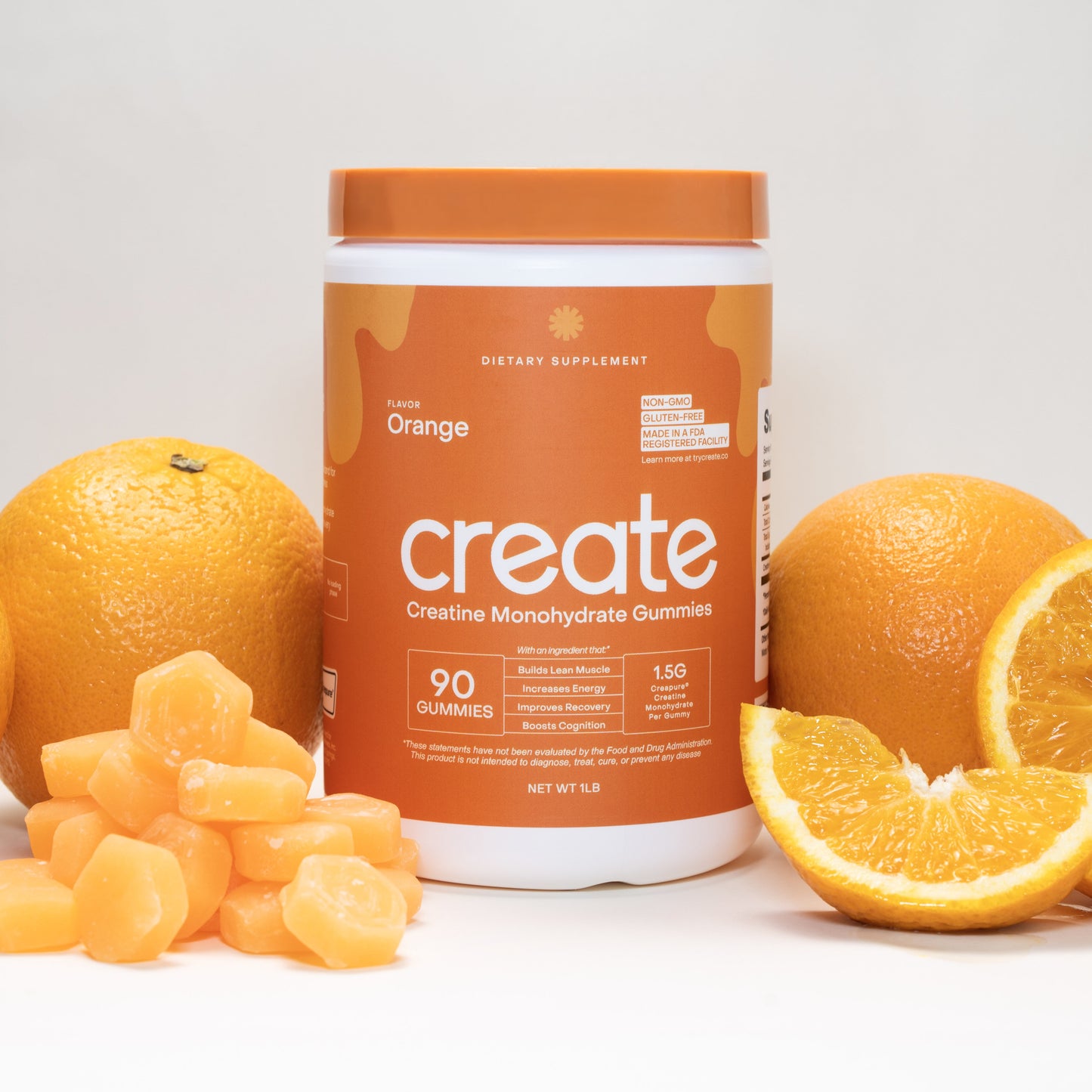 Create Creatine Gummies – 1.5G Creatine Monohydrate per Gummy, Boost Strength & Focus, Orange, 90 Ct