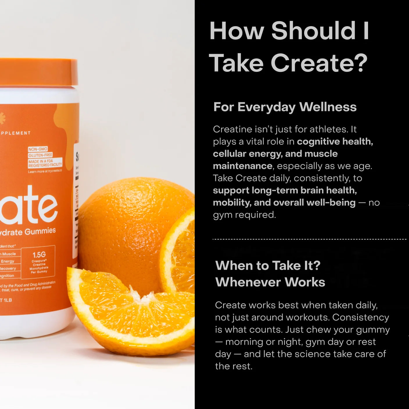 Create Creatine Gummies – 1.5G Creatine Monohydrate per Gummy, Boost Strength & Focus, Orange, 90 Ct