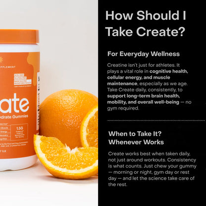 Create Creatine Gummies – 1.5G Creatine Monohydrate per Gummy, Boost Strength & Focus, Orange, 90 Ct