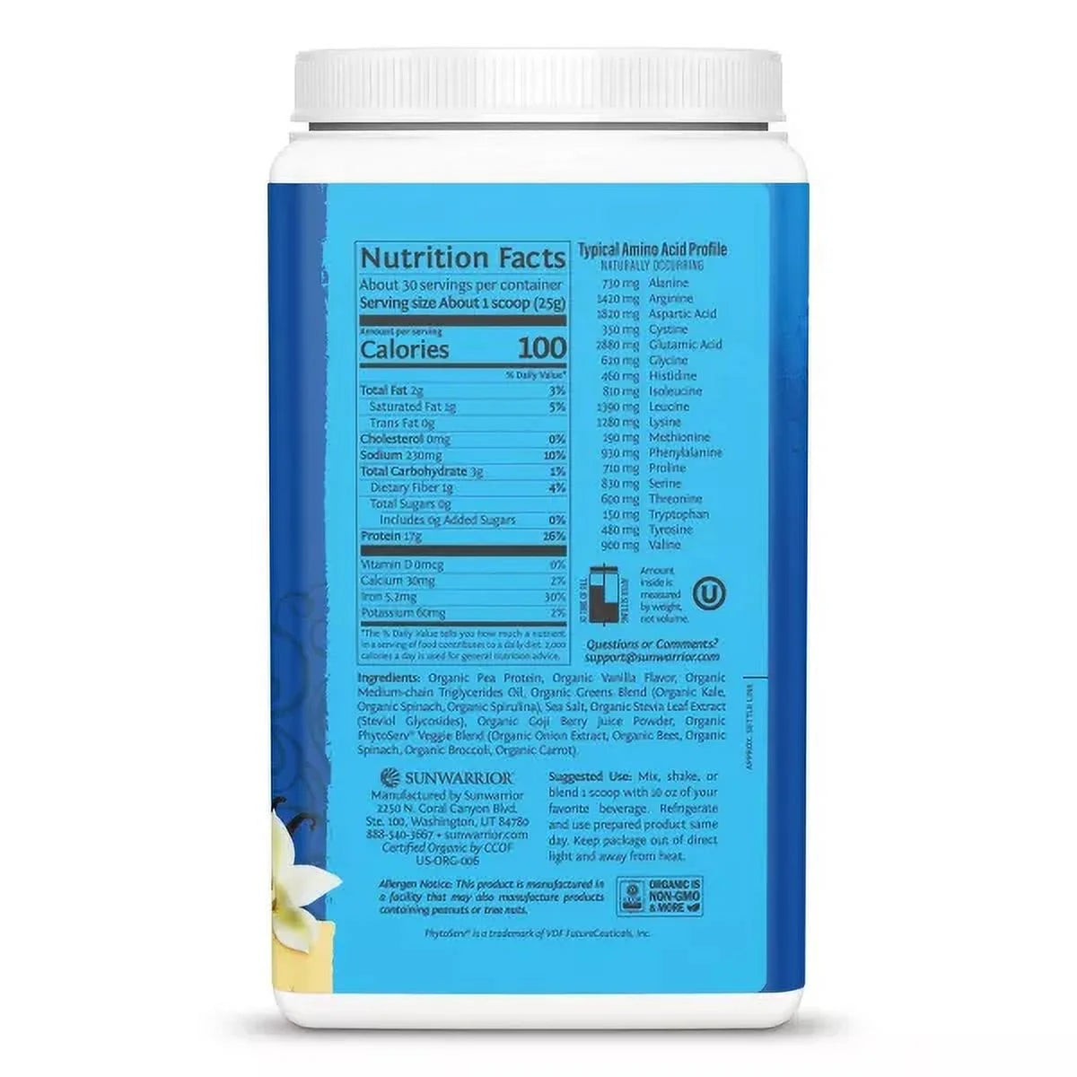 Organic Vegan Protein Powder with Greens, Warrior Blend, Vanilla, 30 Servings